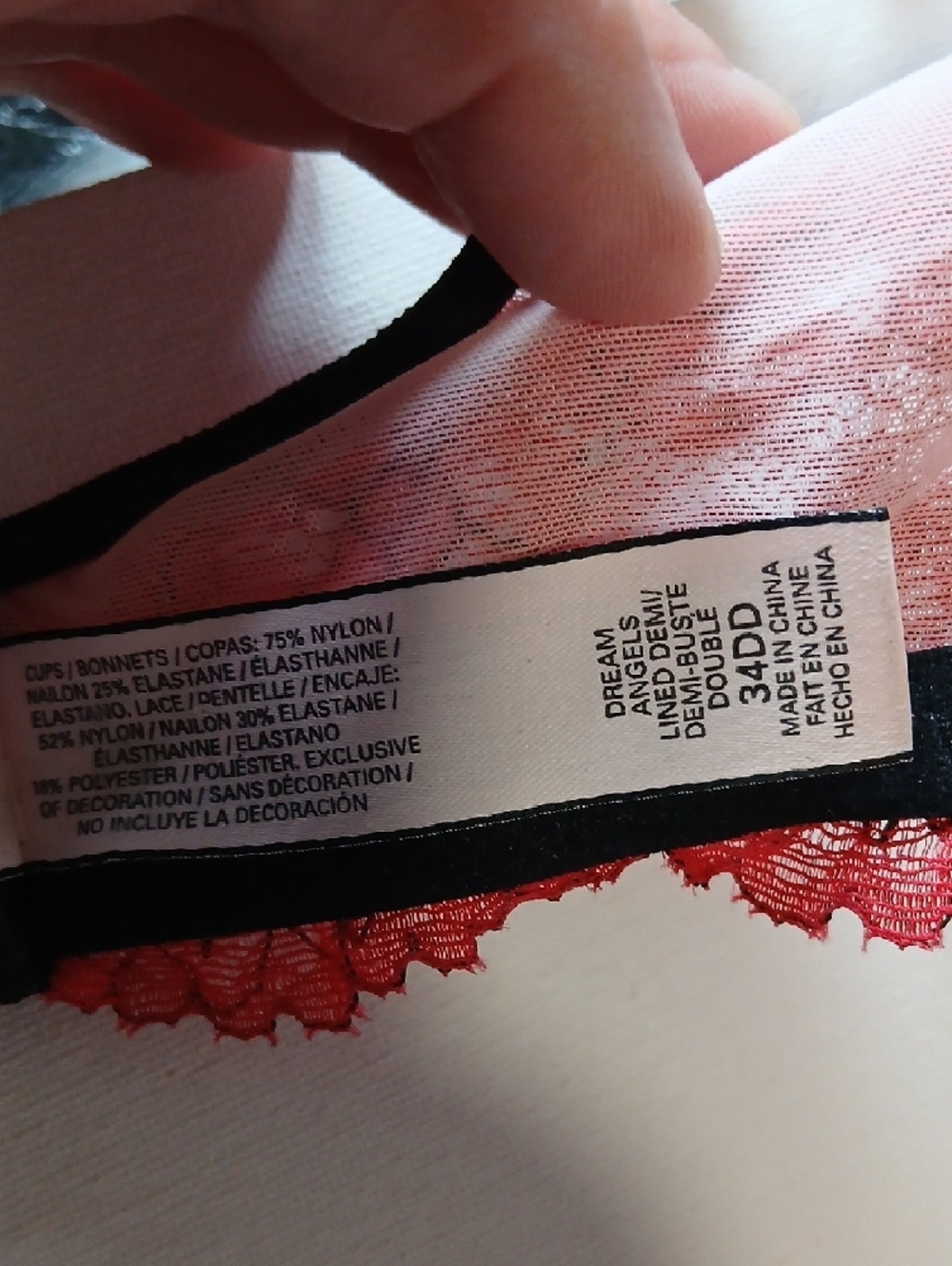 Victoria's Secret Pink, Red, & Black Sexy Dream Angels Lined Demi Faux Lace Bra - Picture 13 of 16